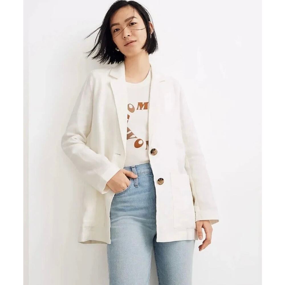 Madewell Dorset 100% Linen Blazer S Cream  Relaxed Coastal Old Money Minimalist